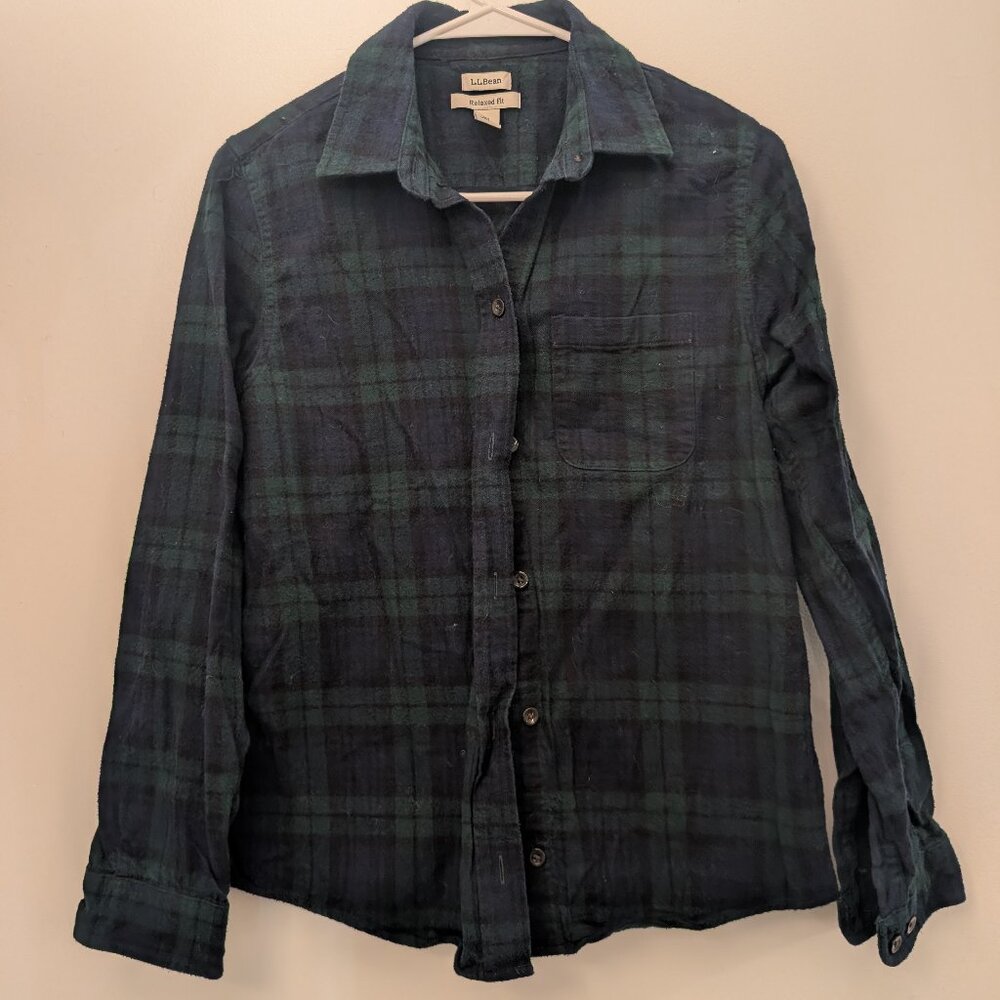 LL Bean Women's Scotch Plaid Flannel Shirt Relaxed XS Black Watch